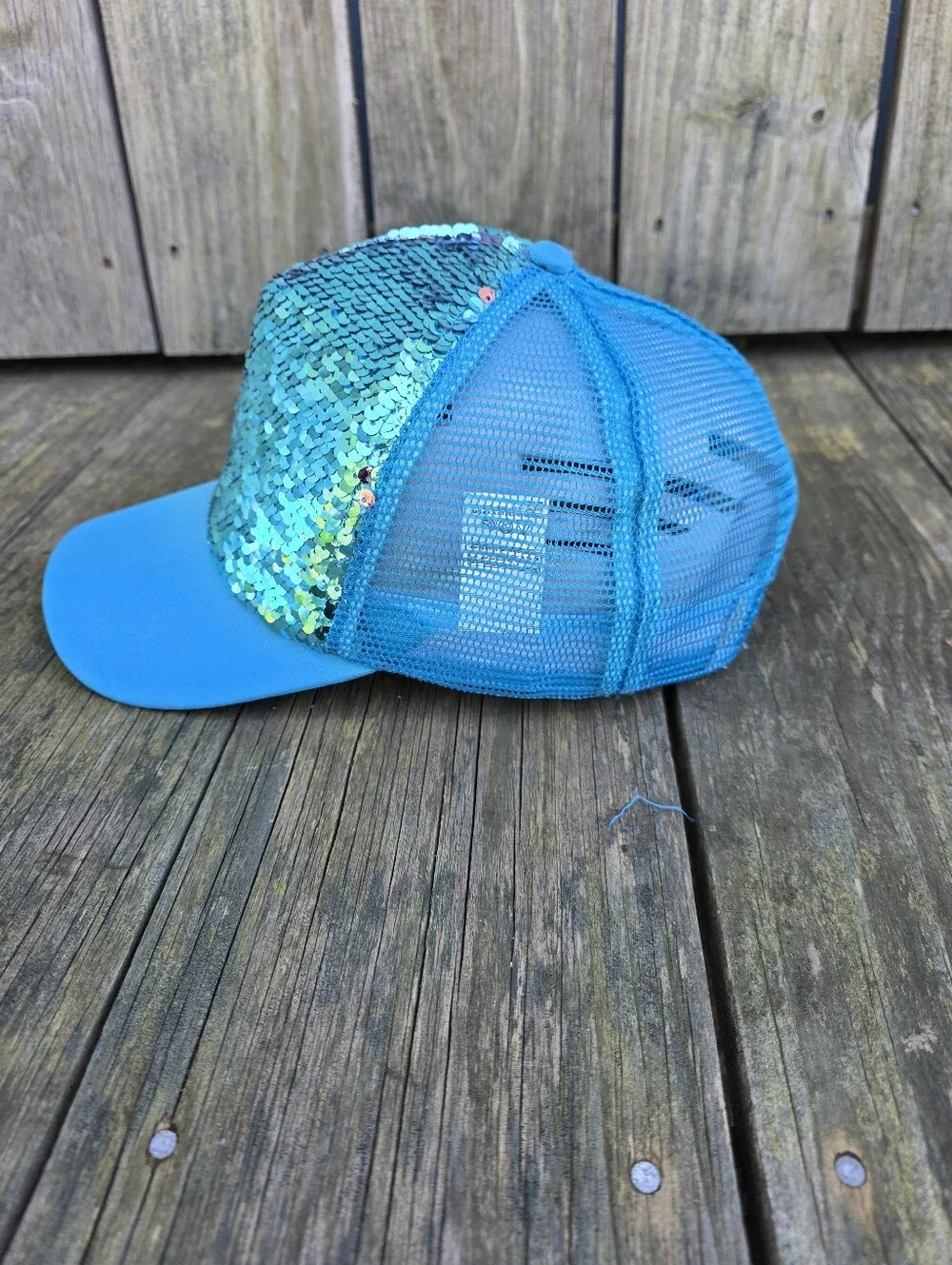 Blue Sequin Baseball Cap - Snap Adjustable Back Kids Size